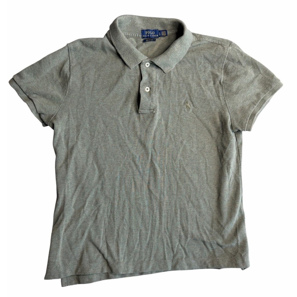 Polo Ralph Lauren Girls Polo Shirt Green Skinny Fit Size Large L Short‎ Sleeve